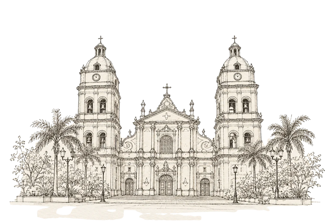 Dibujo a línea de la Catedral de Santa Cruz
